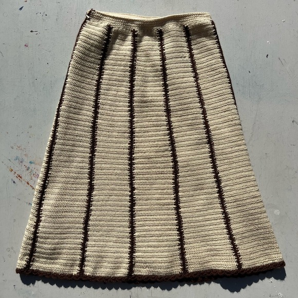 Women's Vintage Knit Weave Skirt Beige Checkered NO TAGS 60s 70s A-Line BOHO - Picture 11 of 12